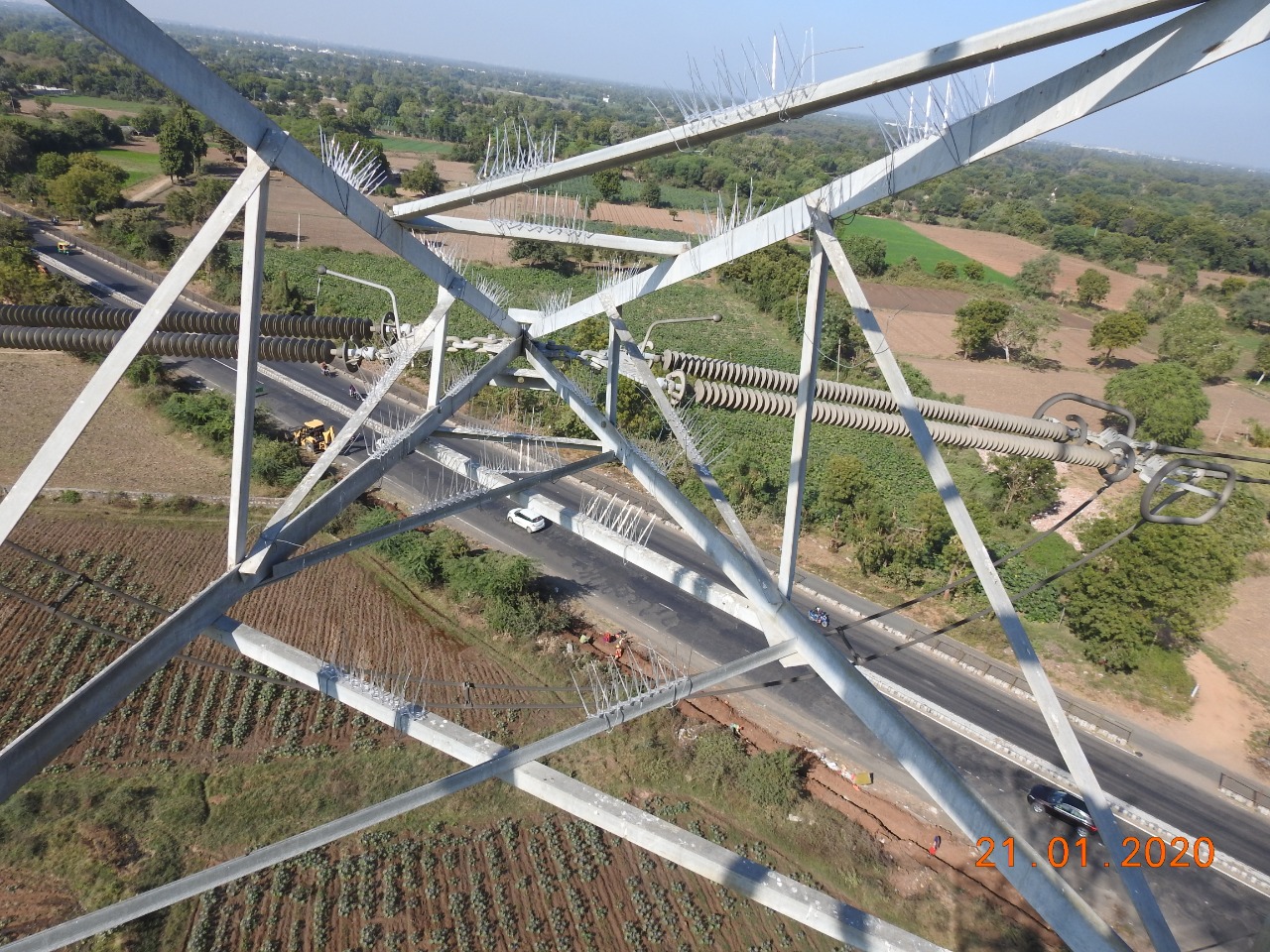 Anti bird spikes on transmission tower