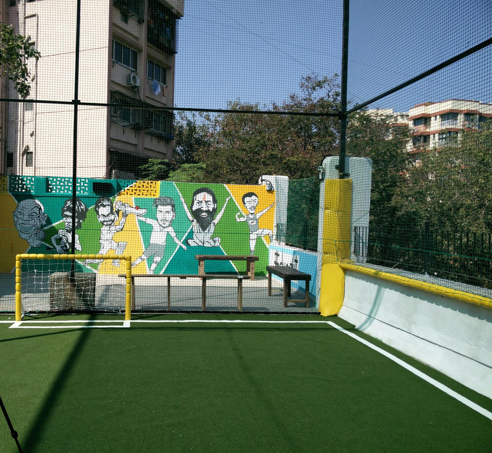 High-visibility foam padding in bright colors helps players easily spot poles and boundaries, reducing the risk of accidental collisions