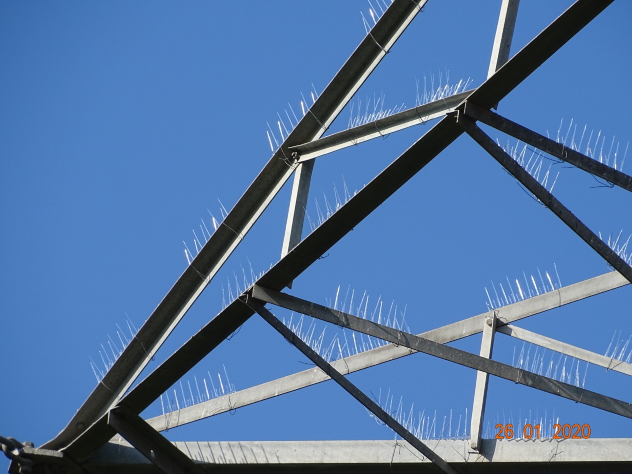 Anti bird spikes on transmission tower